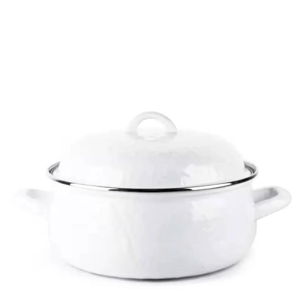 4-Quart White Porcelain-Coated Steel Dutch Oven w/ Lid and Stainless Steel Trim by HomePacific