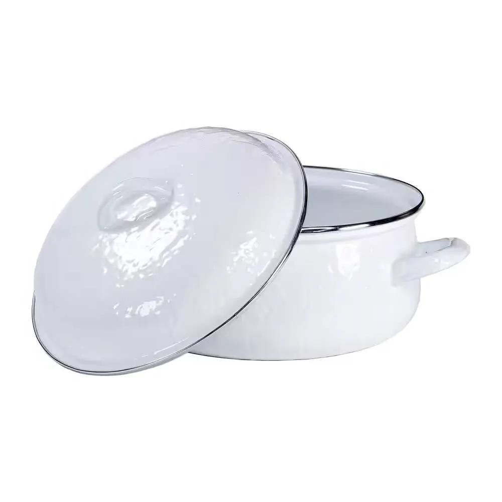 4-Quart White Porcelain-Coated Steel Dutch Oven w/ Lid and Stainless Steel Trim by HomePacific