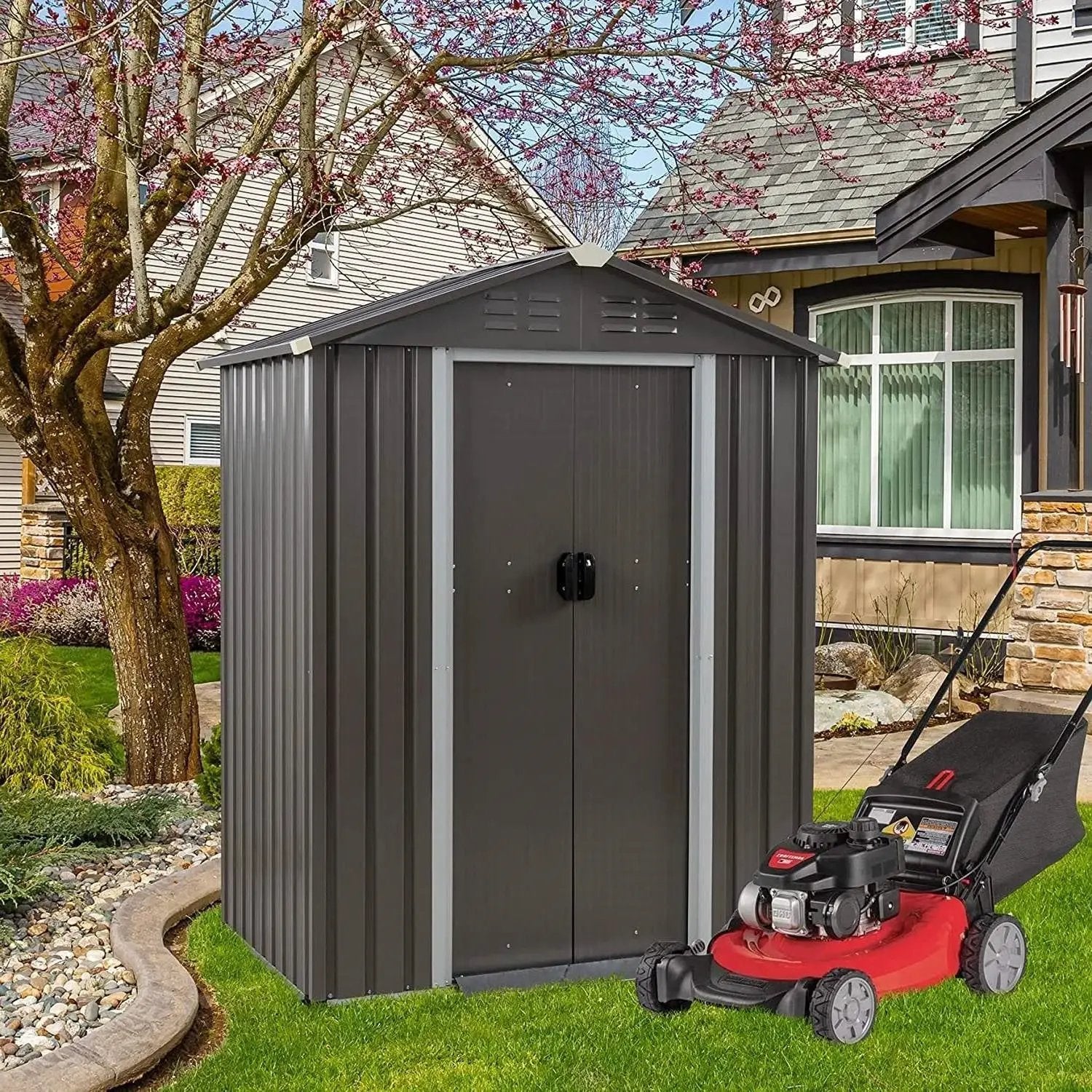 5 x 3 ft. Outdoor Grey Metal Garden Storage Shed by HomePacific