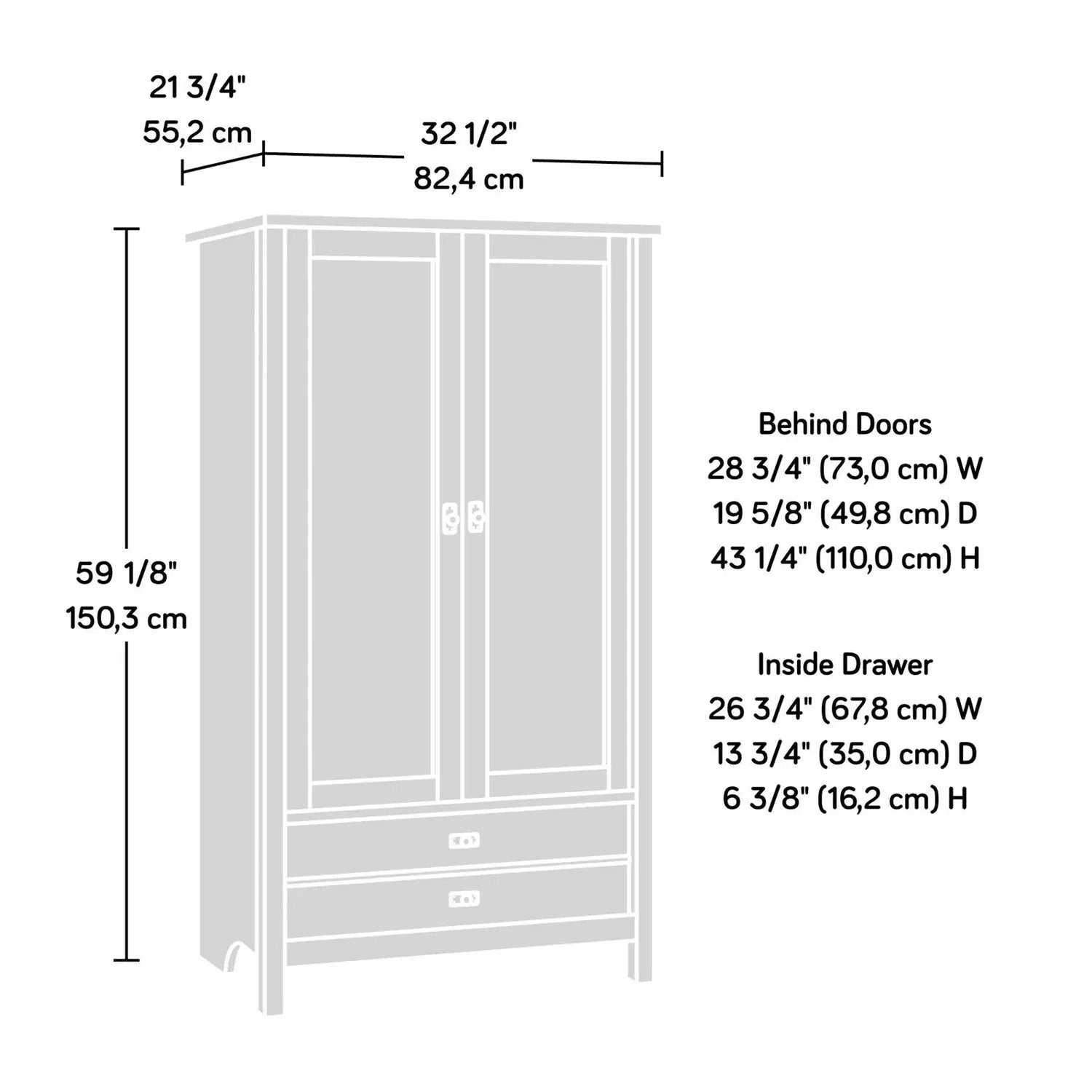 Farmhouse Bedroom Armoire Cabinet w/ Bottom Storage Drawer in White Wood Finish by HomePacific
