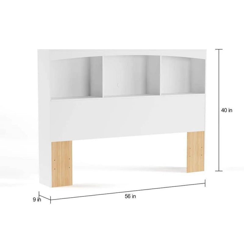 Full size Modern Farmhouse Bookcase Headboard in White Wood Finish by HomePacific