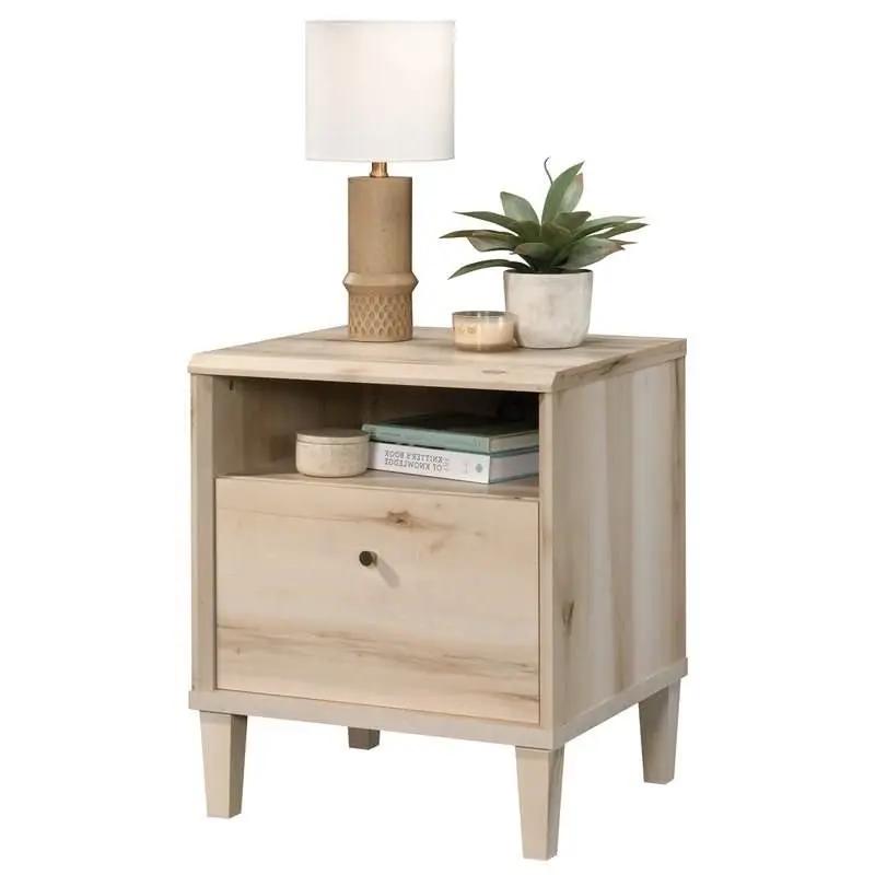 Light Maple Wood Farmhouse Style 1-Drawer Nightstand with Open Shelf by HomePacific