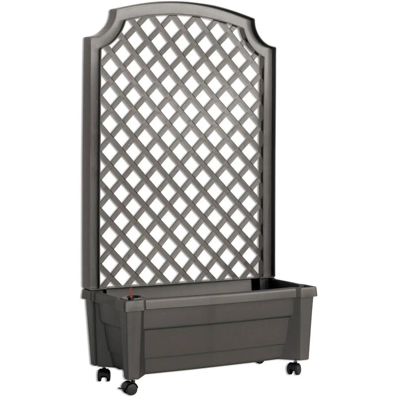 Outdoor Self-Watering Garden Planter with Trellis and Wheels in Grey Plastic by HomePacific