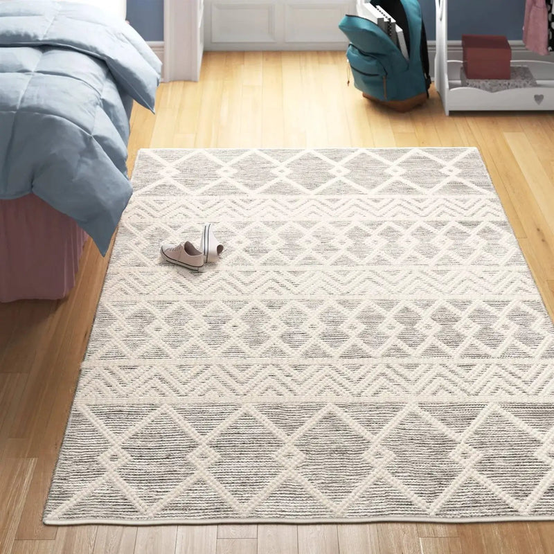 6-ft. x 9-ft. Hand Woven Wool Blend Grey Beige Ivory Persian Style Area Rug by HomePacific
