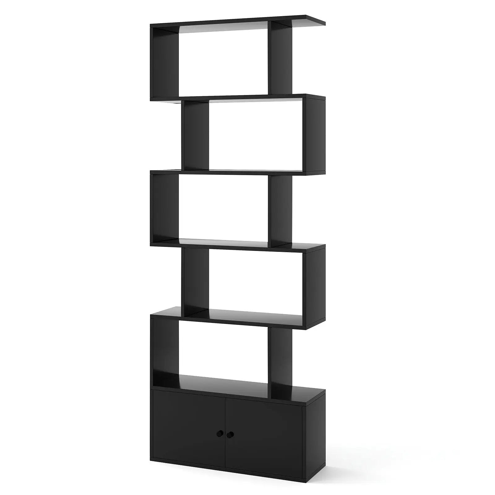 6-Tier S-Shaped Freestanding Bookshelf with Cabinet and Doors by DirectDeals