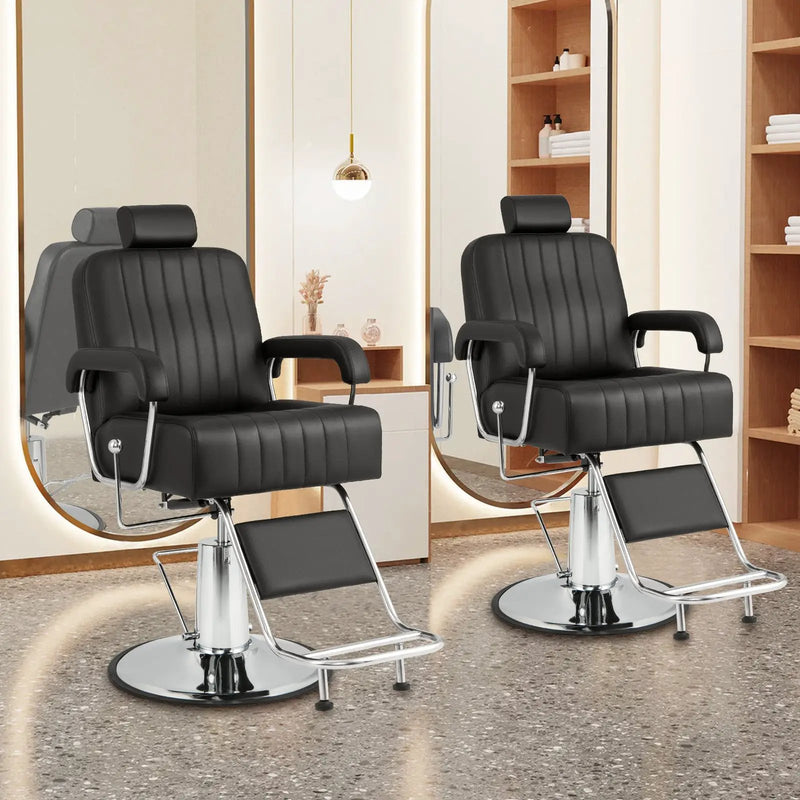 360 Degrees Swivel Salon Hydraulic Barber Chair with Adjustable Headrest and Reclining Backrest-Black by DirectDeals