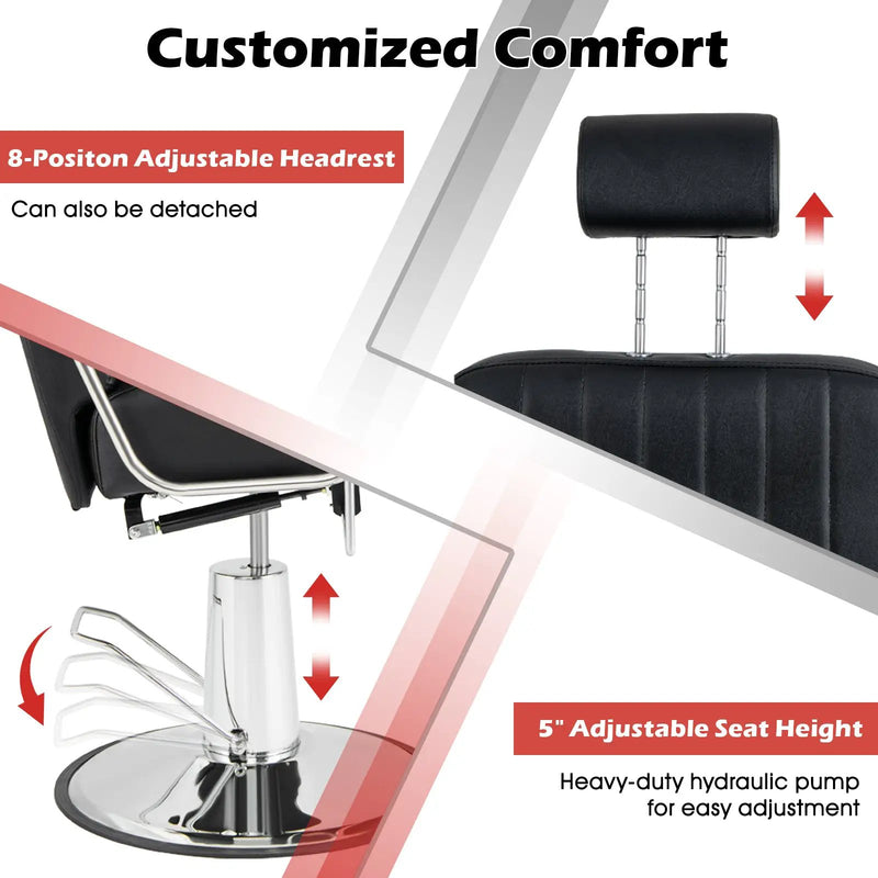 360 Degrees Swivel Salon Hydraulic Barber Chair with Adjustable Headrest and Reclining Backrest-Black by DirectDeals