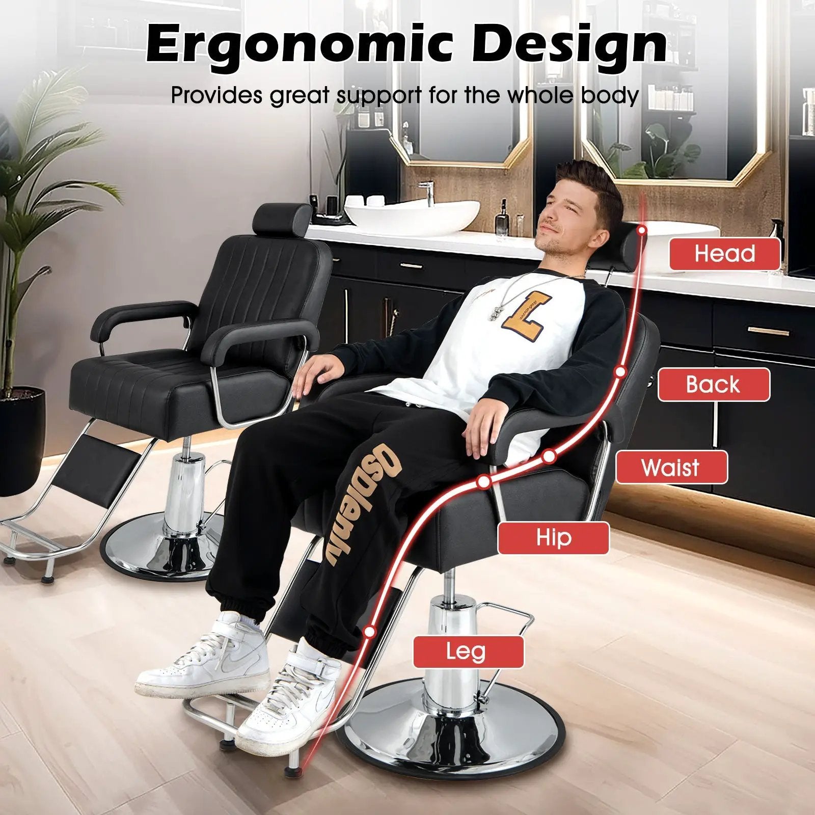 360 Degrees Swivel Salon Hydraulic Barber Chair with Adjustable Headrest and Reclining Backrest-Black by DirectDeals