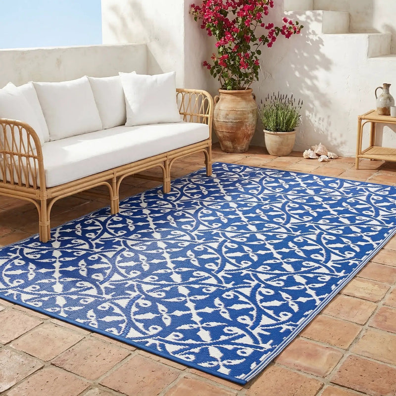 San Juan - Dark Blue Outdoor Rug for Patio FINAL SALE by Fab Habitat