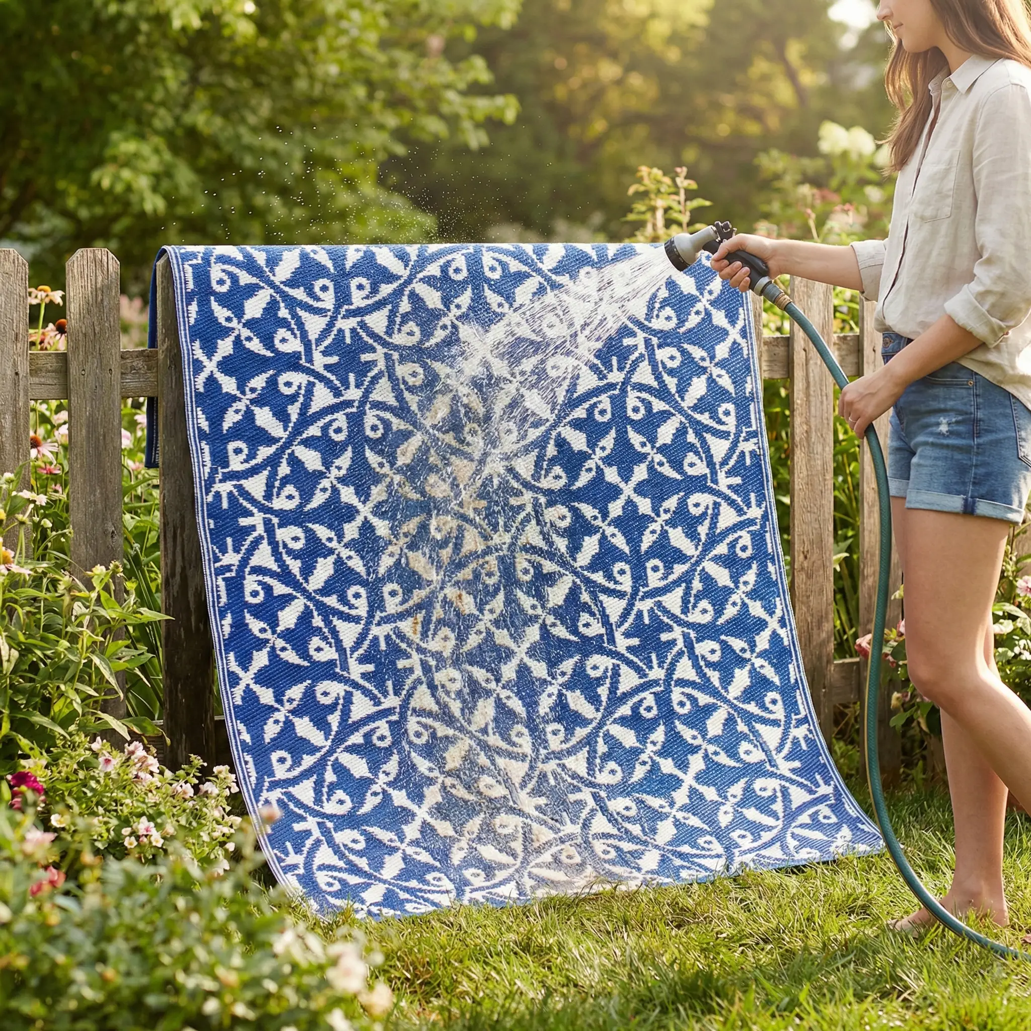 San Juan - Dark Blue Outdoor Rug for Patio FINAL SALE by Fab Habitat