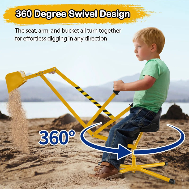 Sand Digger with 2-Handed Controls and Flexible Shovel for 3+ Years Old Kids-Yellow by DirectDeals