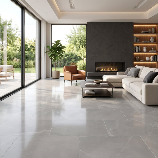 Sande Grey Polished Marble Look Porcelain Tiles 24x48