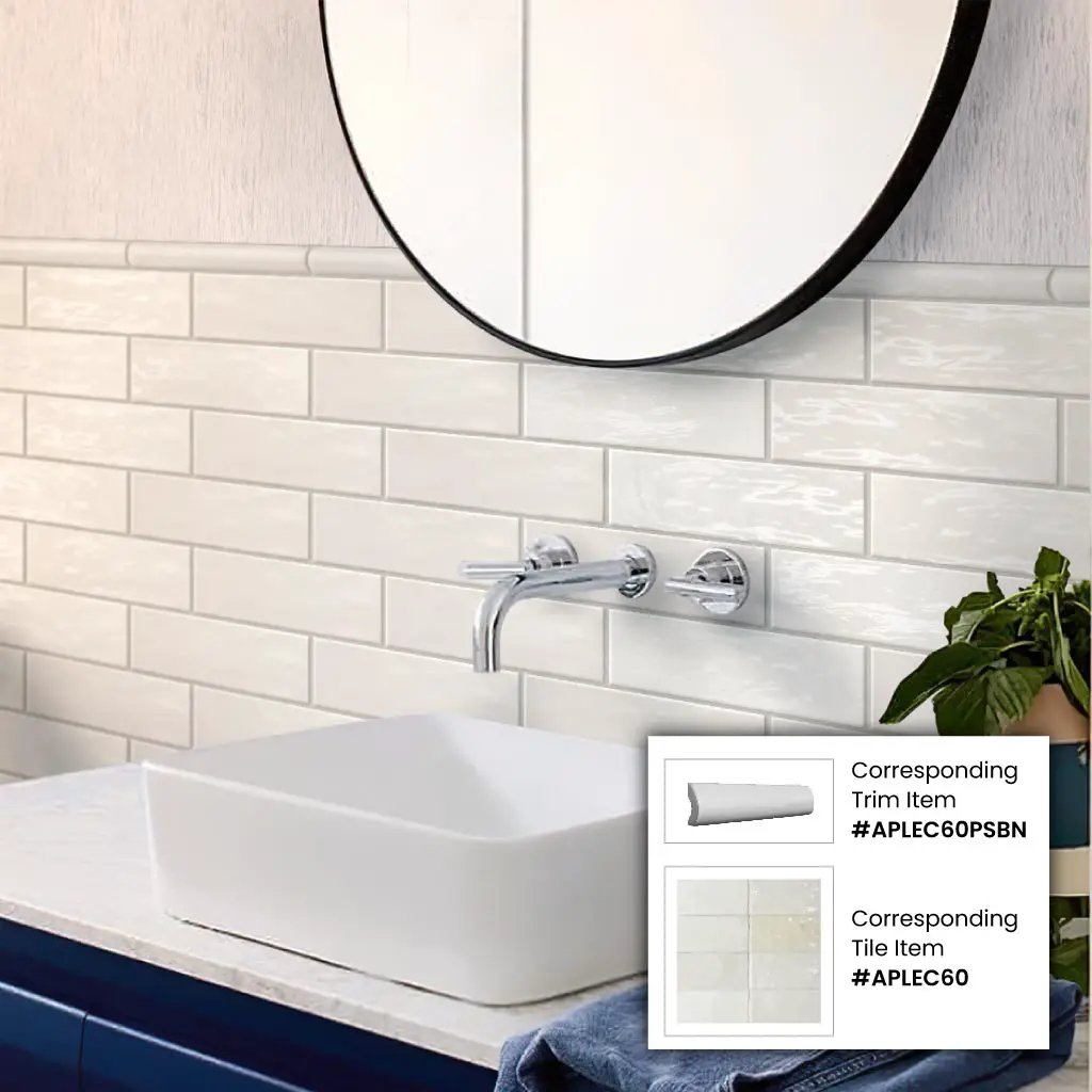 White 1x8 Glossy Ceramic Bullnose Tile Trim (10 pack, 0.556 sq ft/case) by Apollo Tile