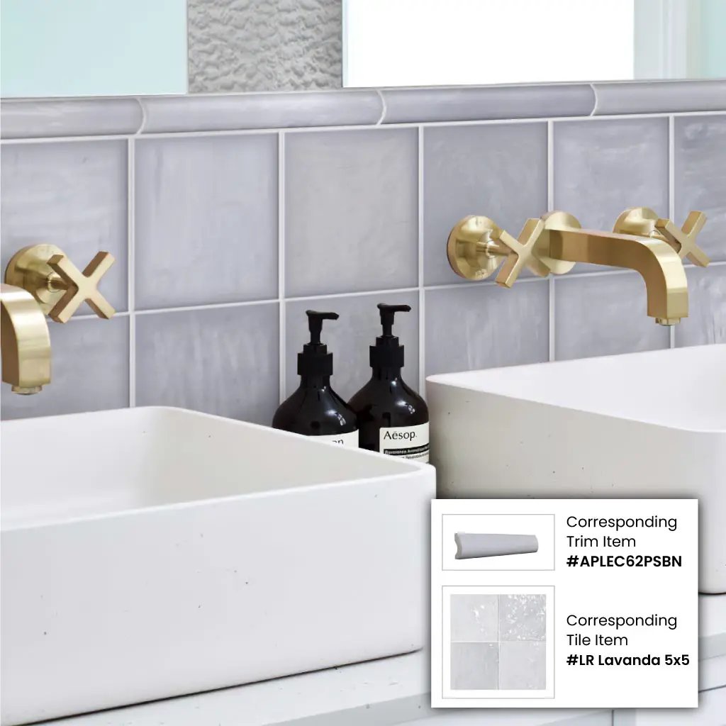 Icy Lilac 1x8 Glossy Ceramic Bullnose Tile Trim (10 pack, 0.556 sq ft/case) by Apollo Tile