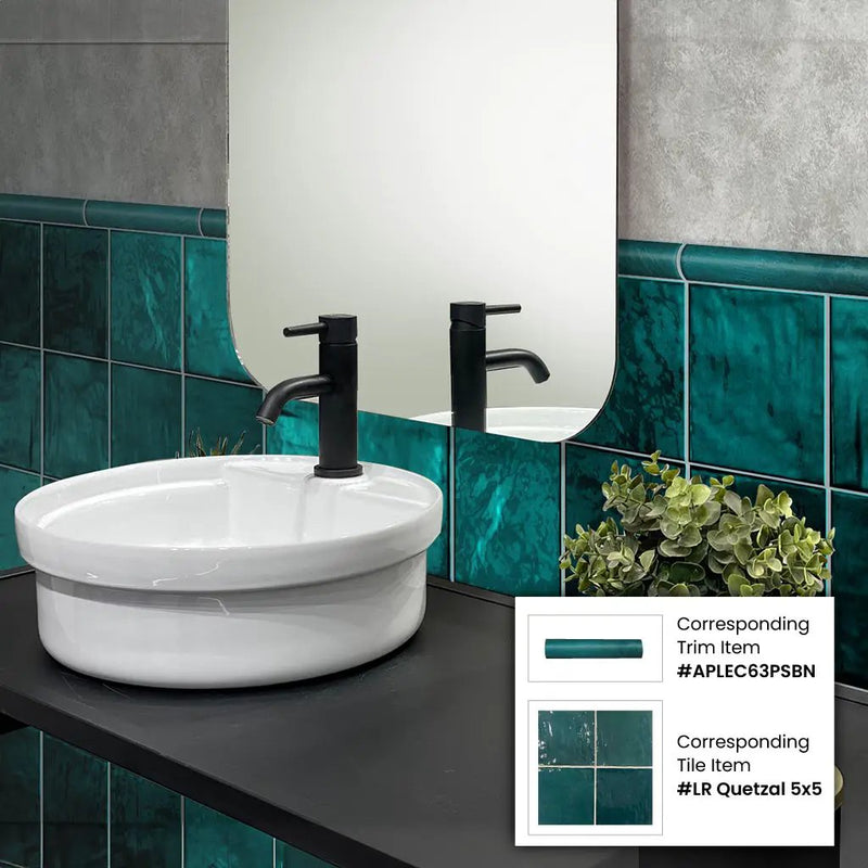 Teal Green 1x8 Glossy Ceramic Bullnose Tile Trim (10 pack, 0.556 sq ft/case) by Apollo Tile