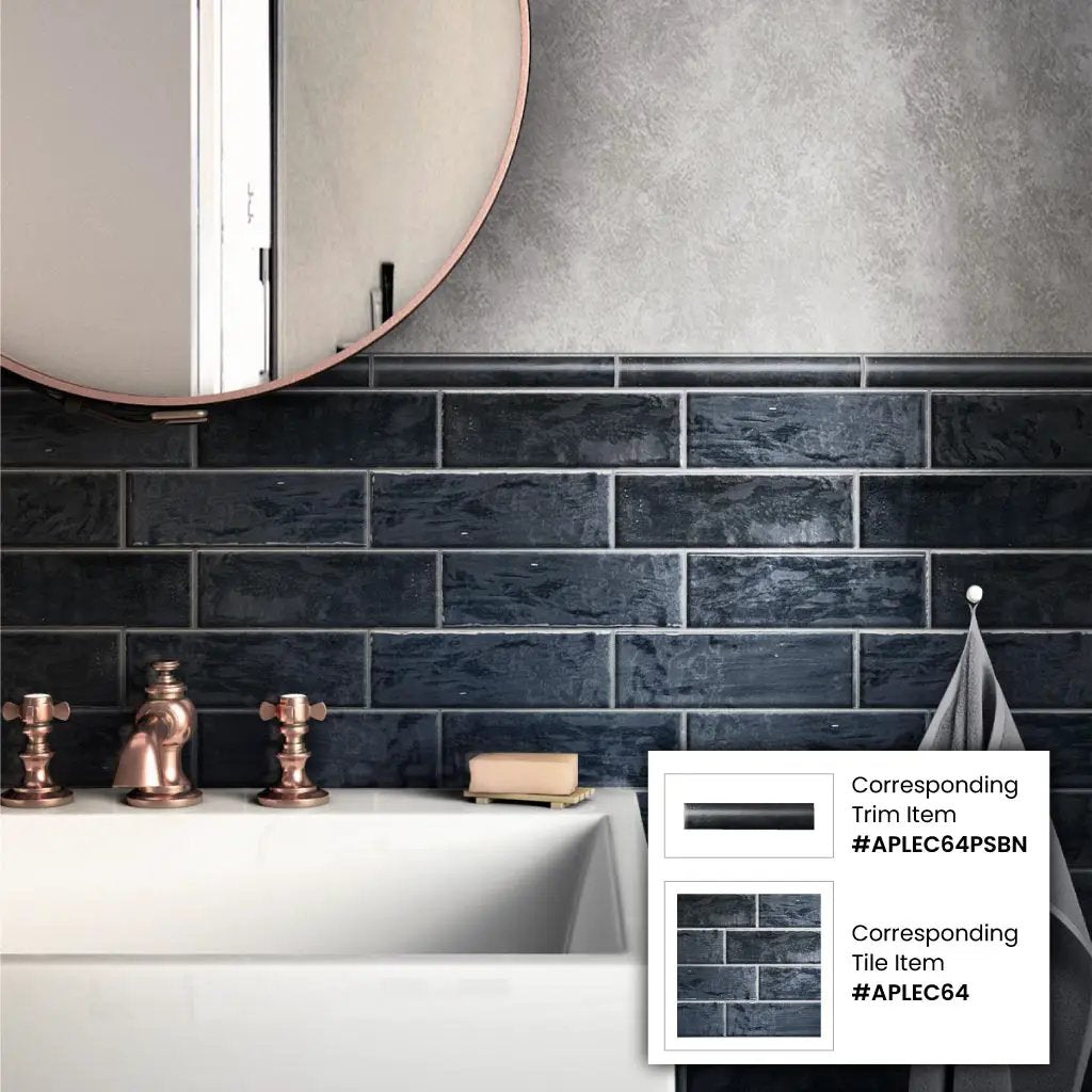 Blue 1x8 Glossy Ceramic Bullnose Tile Trim (10 pack, 0.556 sq ft/case) by Apollo Tile