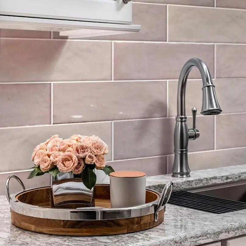 Pink 2.58 in. x 8 in. Polished Ceramic Subway Tile (5.38 sq ft/case) by Apollo Tile