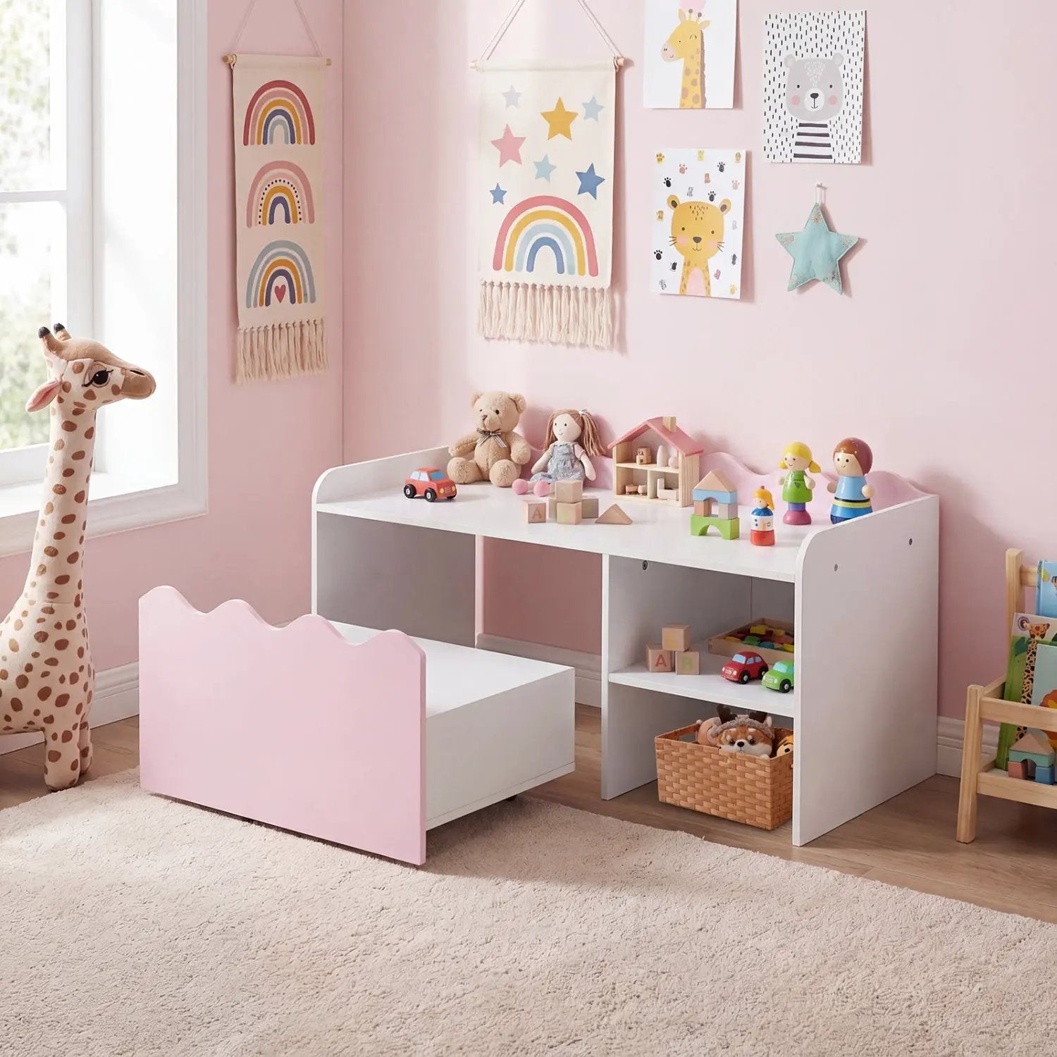 Scalloped Kids Bookshelf and Toy Storage Organizer for Playroom by DirectDeals