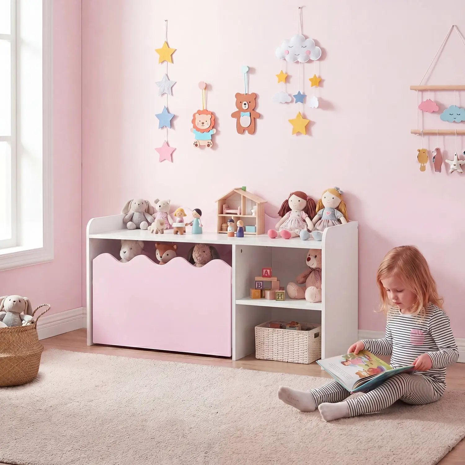 Scalloped Kids Bookshelf and Toy Storage Organizer for Playroom by DirectDeals