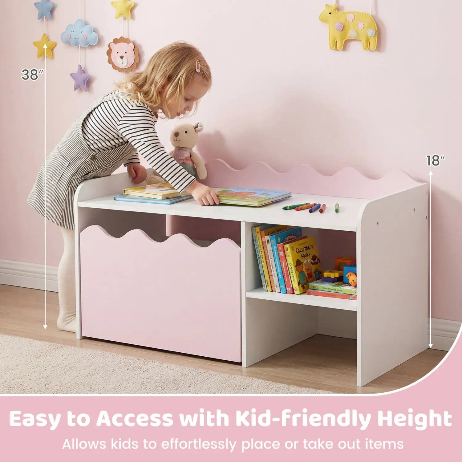 Scalloped Kids Bookshelf and Toy Storage Organizer for Playroom by DirectDeals