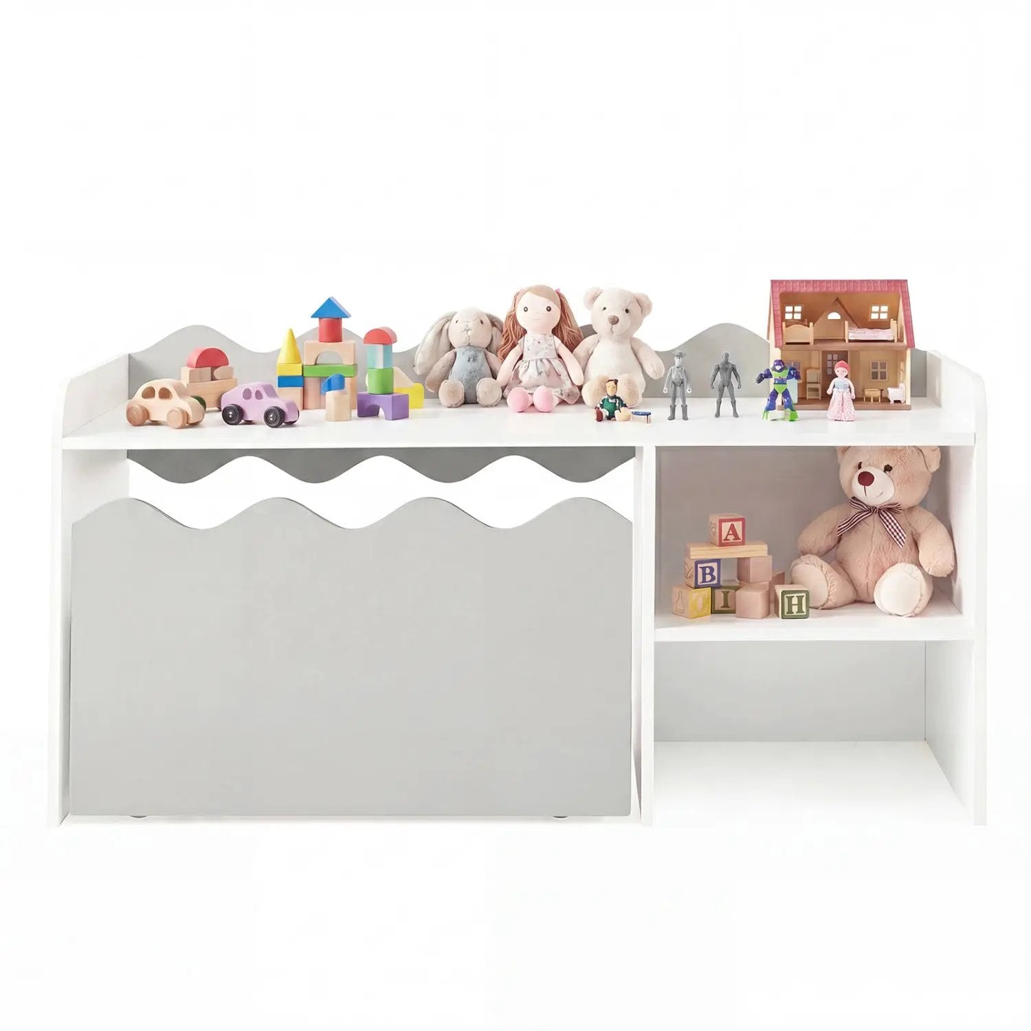 Scalloped Kids Bookshelf and Toy Storage Organizer for Playroom by DirectDeals