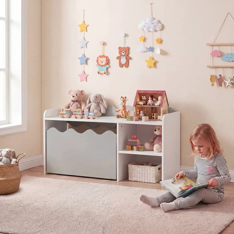 Scalloped Kids Bookshelf and Toy Storage Organizer for Playroom by DirectDeals