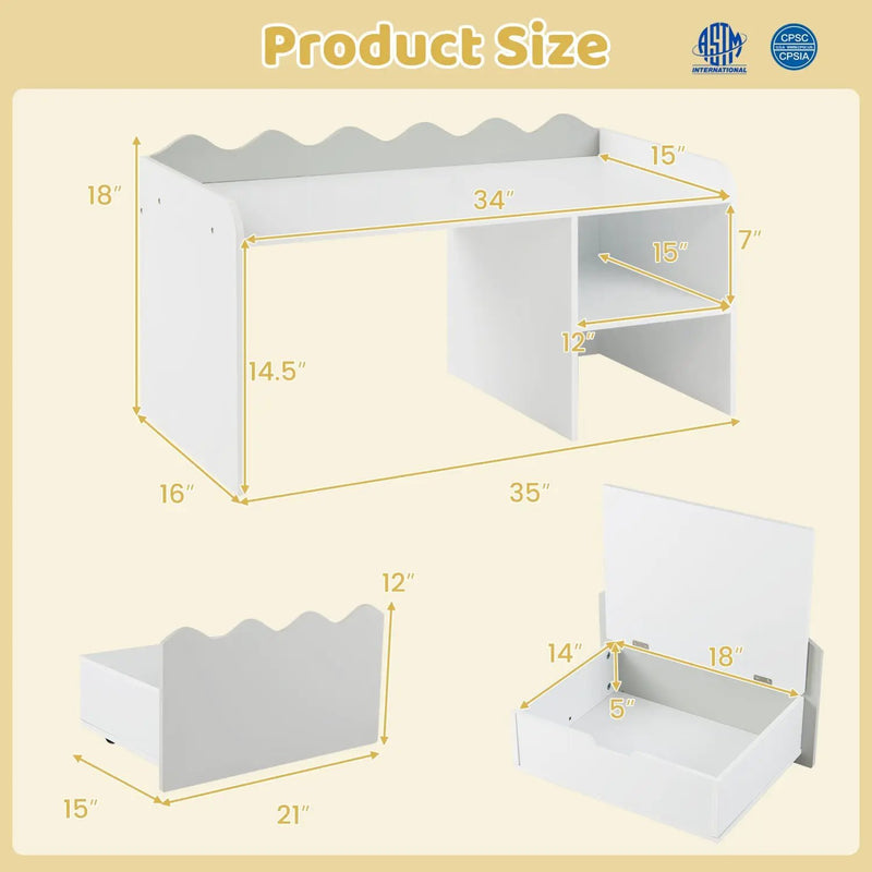 Scalloped Kids Bookshelf and Toy Storage Organizer for Playroom by DirectDeals