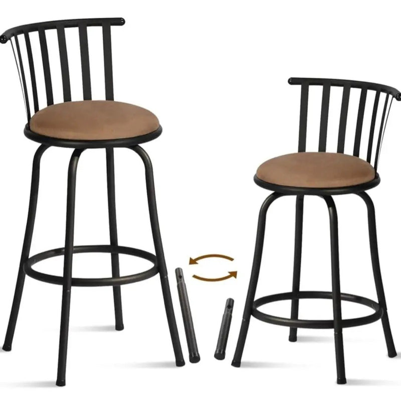Open Box FurnitureR Adjustable Classic Barstools Set of 2, Country Style Bar Chairs with Back and Footrest Swivel Counter Height Bar Stools with Inter by Selzalot