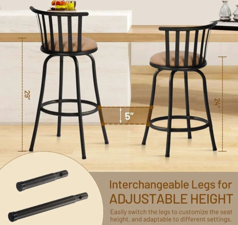 Open Box FurnitureR Adjustable Classic Barstools Set of 2, Country Style Bar Chairs with Back and Footrest Swivel Counter Height Bar Stools with Inter by Selzalot