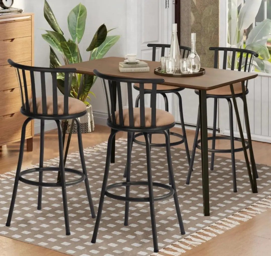 Open Box FurnitureR Adjustable Classic Barstools Set of 2, Country Style Bar Chairs with Back and Footrest Swivel Counter Height Bar Stools with Inter by Selzalot
