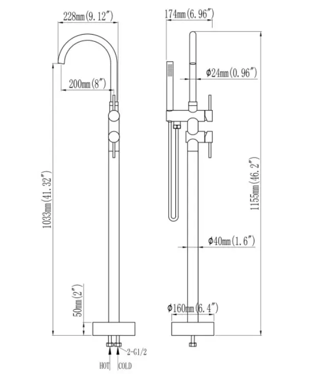 Zeek Floor Tub Faucet Brushed Nickle F-TN52 by ZEEK