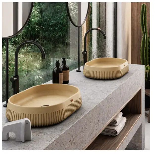 AUPAP02 22'' Concrete Rectangular Oval Vessel Sink - Bathroom by ZEEK