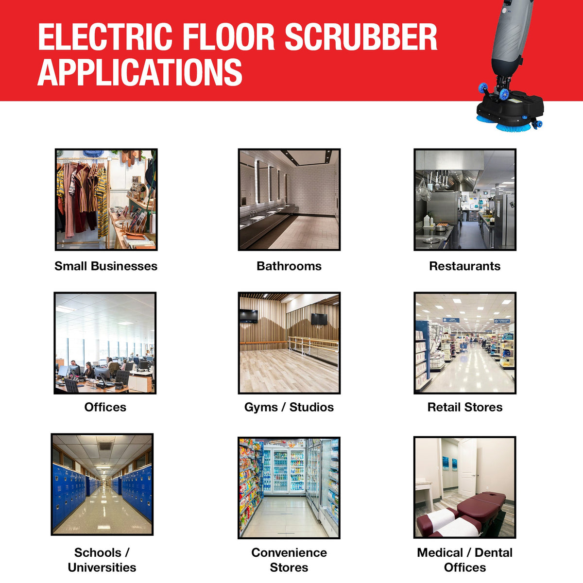 Electric Floor Scrubber Cleaner with 18” Power Mop Brushes Cordless 36V Battery Powered, photo 10 of 15