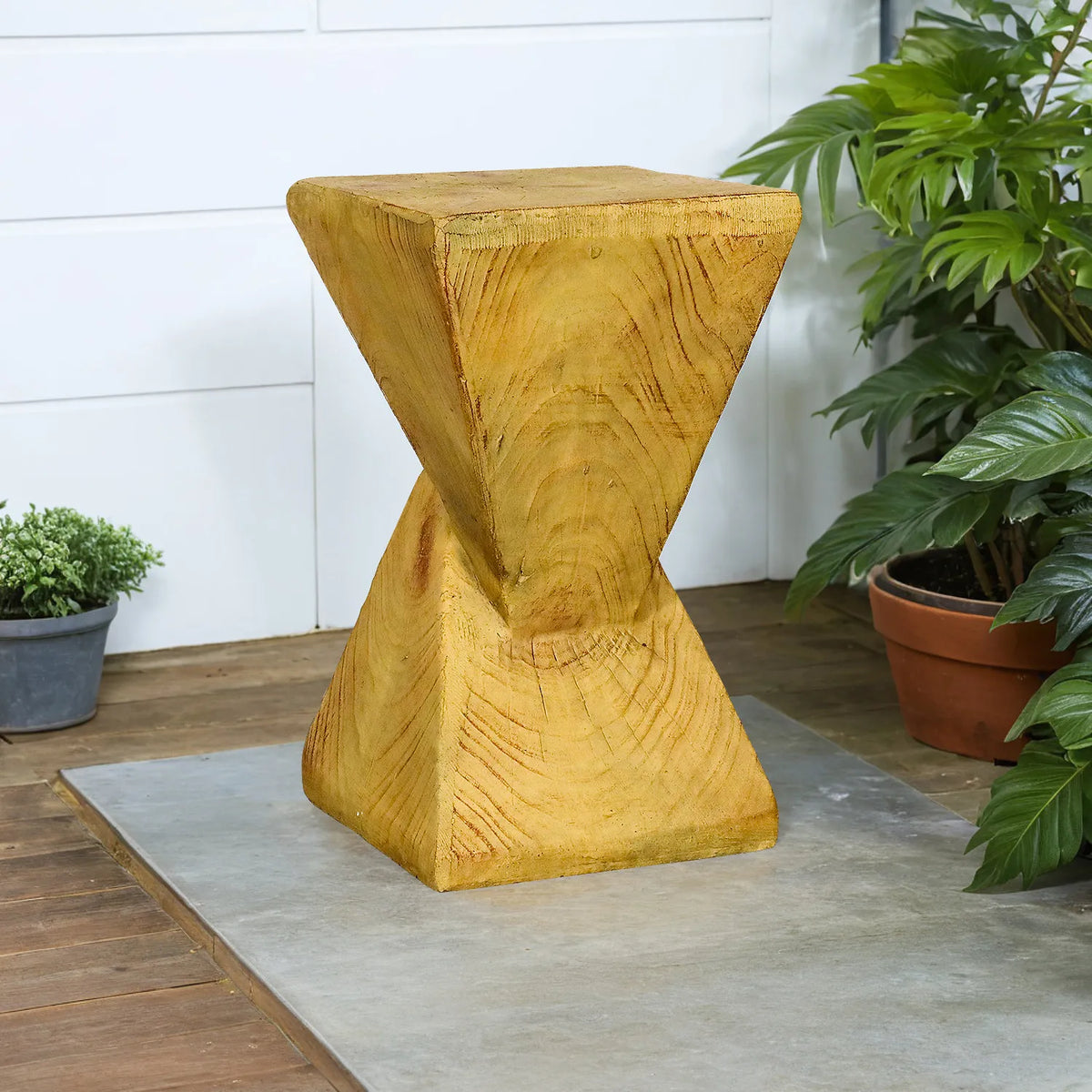 Concrete Outdoor Side Tables Twisted Pyramid 19 Inch, photo 3 of 4