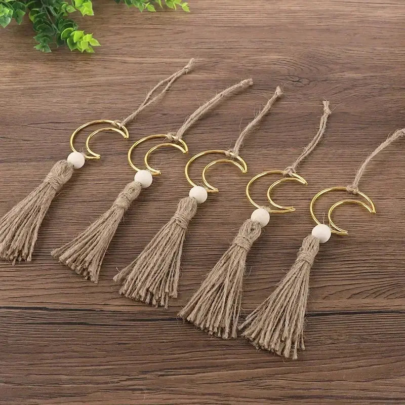 Ornament - Wooden Beads Moon Tassel Wall Decor by House Of Avana