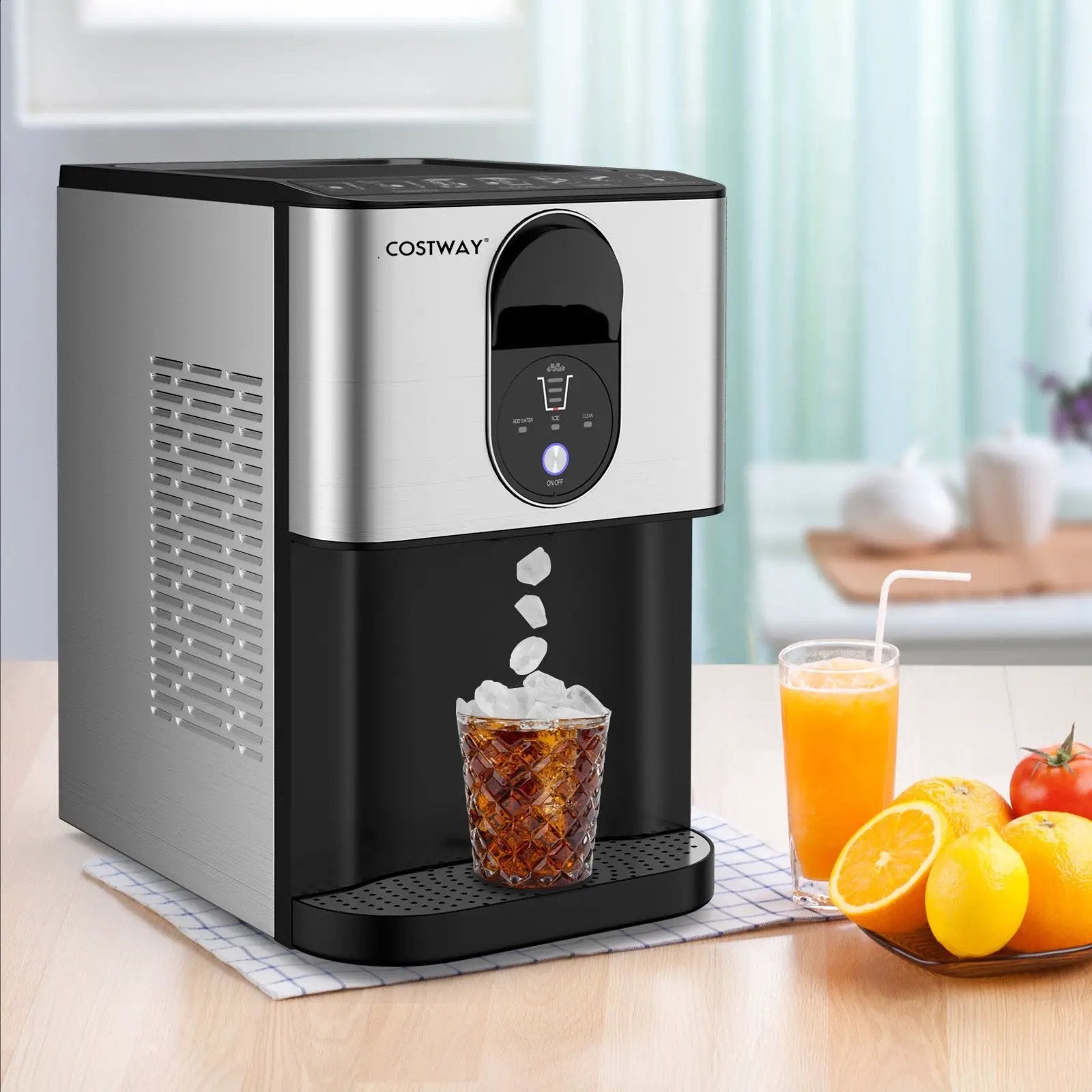 Self Dispensing Nugget Ice Maker Countertop with Soft Chewable Pellet Ice Cubes-Silver by DirectDeals