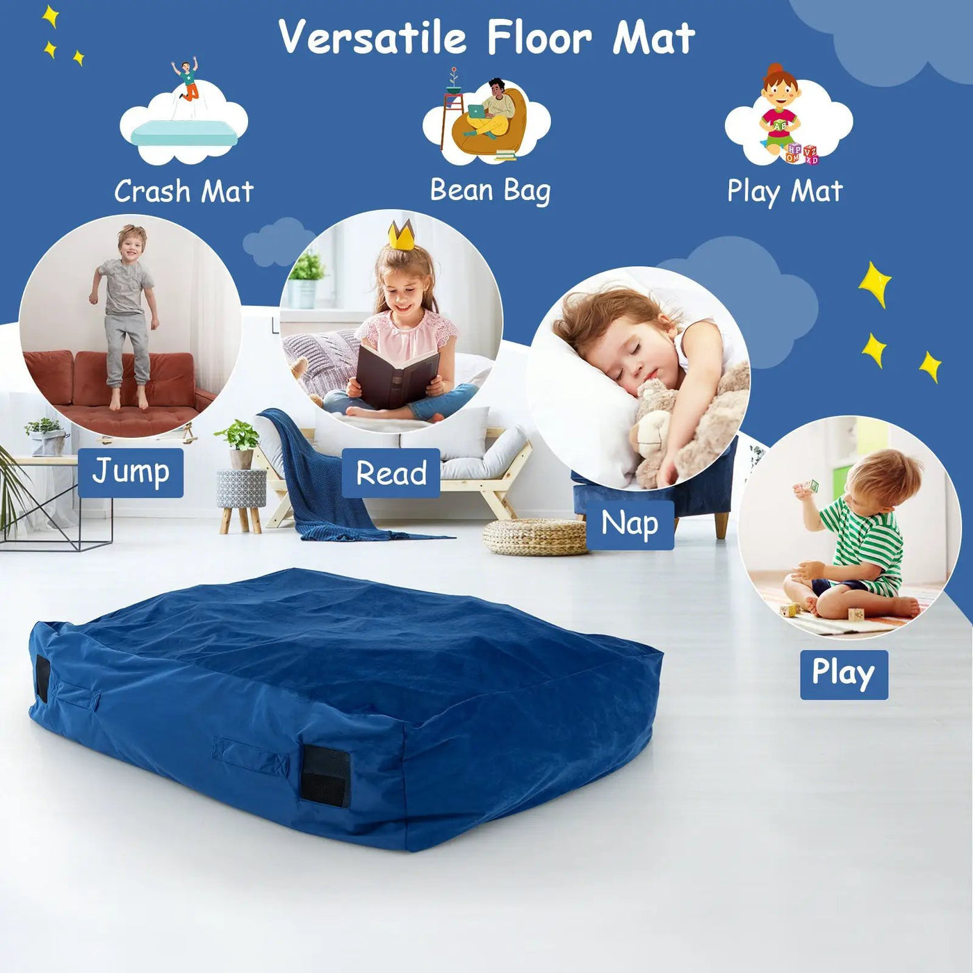 47 x 35.5 Inch Crash Pad Sensory Mat with Foam Blocks and Washable Cover by DirectDeals