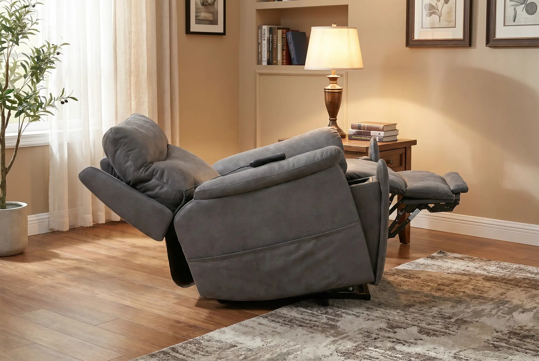 Serenity Slate Grey Ultra Infinite Position Lift Chair with Power Headrest, Heat, Massage & Wireless Charging by Ornate Furniture