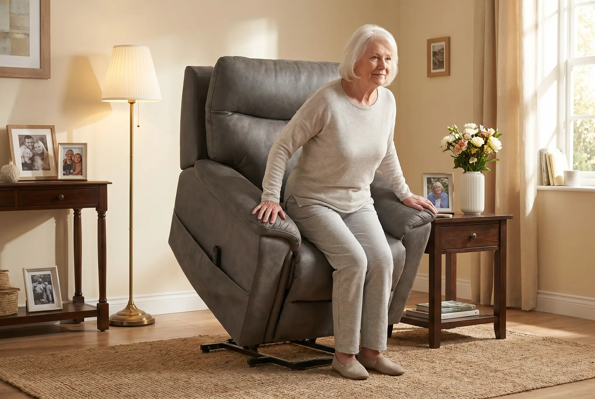 Serenity Slate Grey Ultra Infinite Position Lift Chair with Power Headrest, Heat, Massage & Wireless Charging by Ornate Furniture