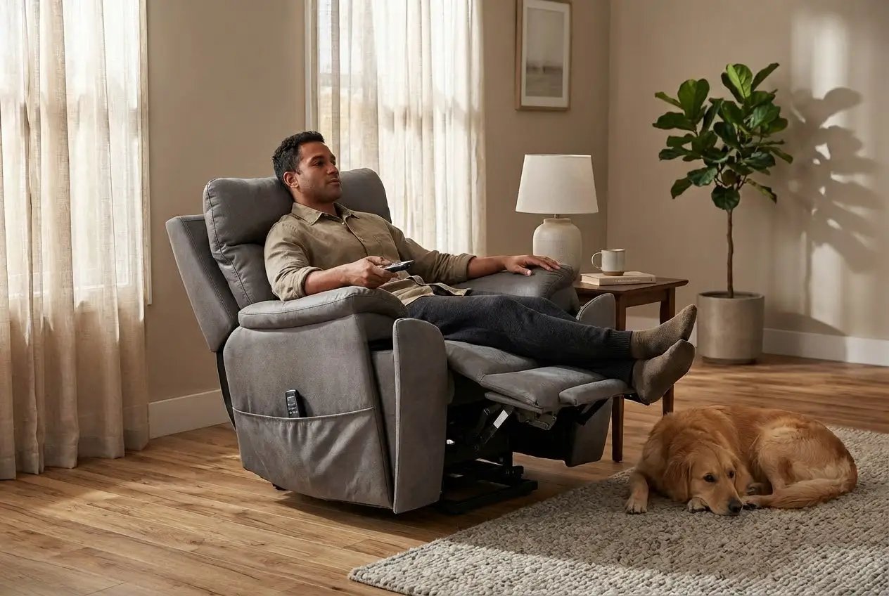 Serenity Slate Grey Ultra Infinite Position Lift Chair with Power Headrest, Heat, Massage & Wireless Charging by Ornate Furniture