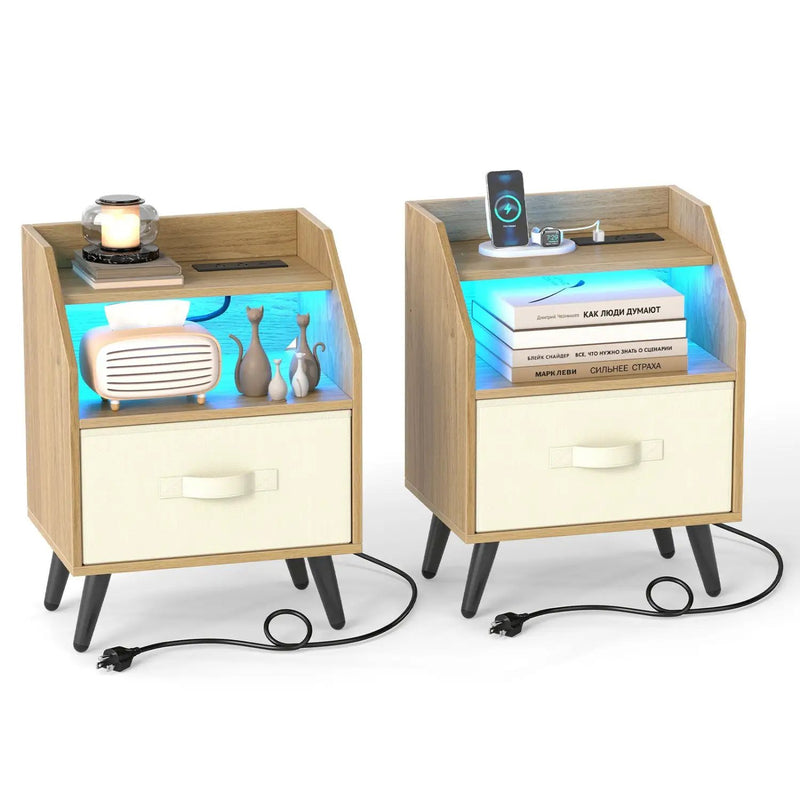LED Nightstand Set with Charging Station & Drawer (Set of 2) by DirectDeals