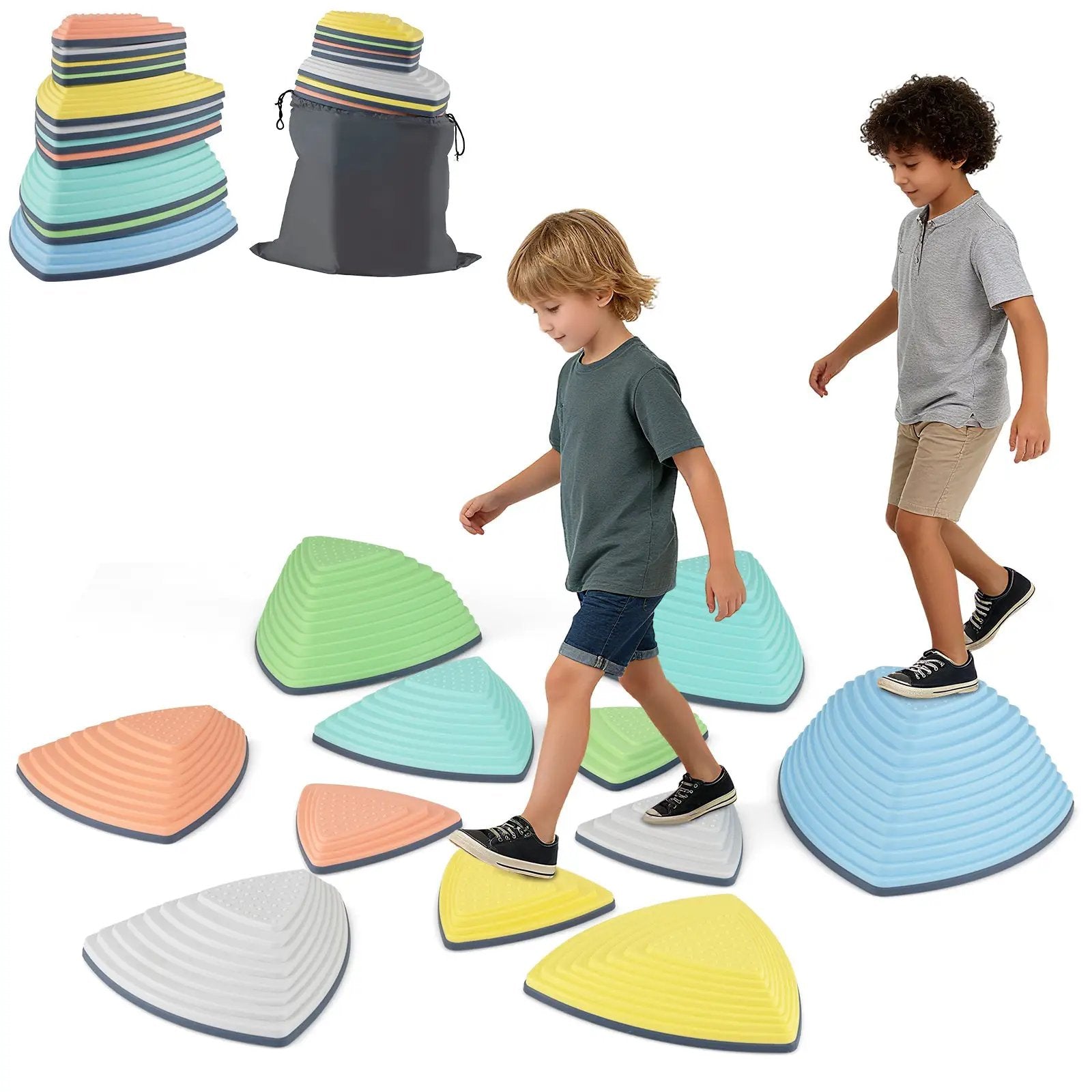 Set of 11 Stepping Stones for Kids Non-Slip Balance Stones with Storage Bag by DirectDeals