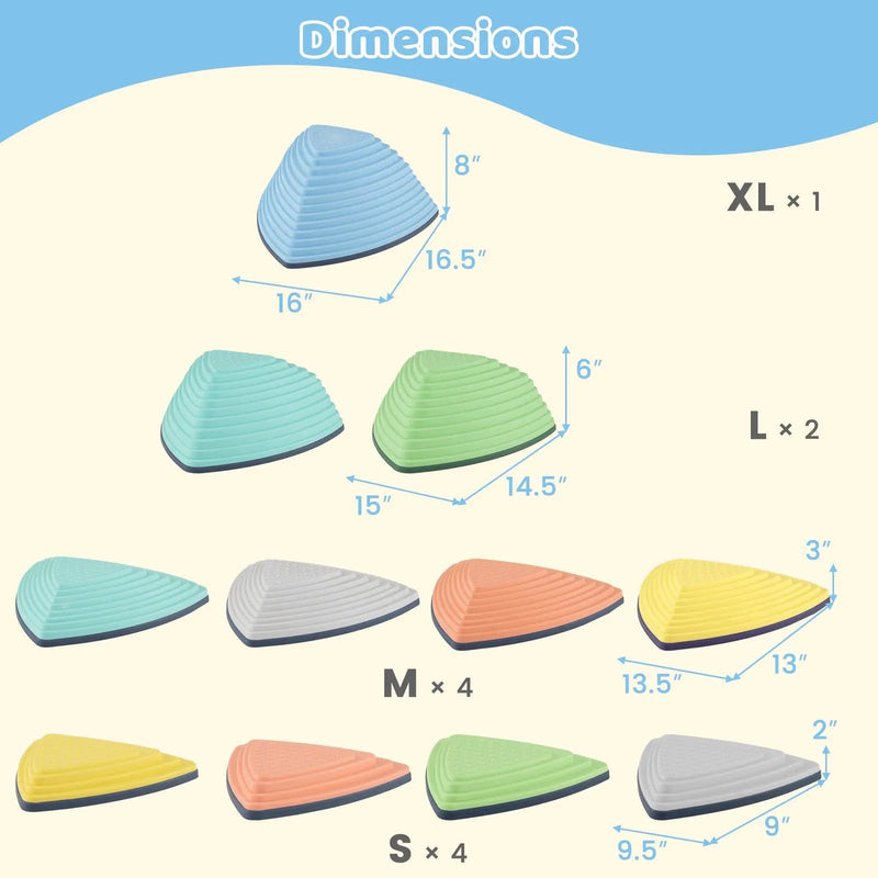 Set of 11 Stepping Stones for Kids Non-Slip Balance Stones with Storage Bag by DirectDeals