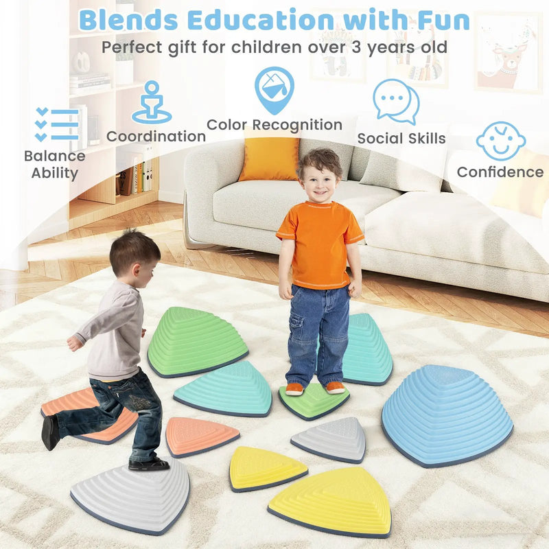 Set of 11 Stepping Stones for Kids Non-Slip Balance Stones with Storage Bag by DirectDeals