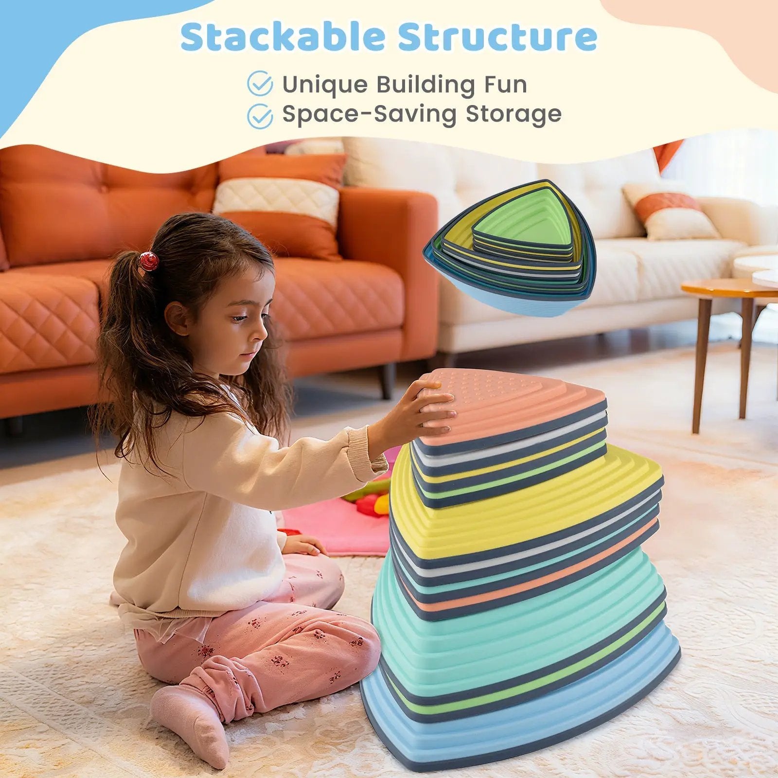Set of 11 Stepping Stones for Kids Non-Slip Balance Stones with Storage Bag by DirectDeals