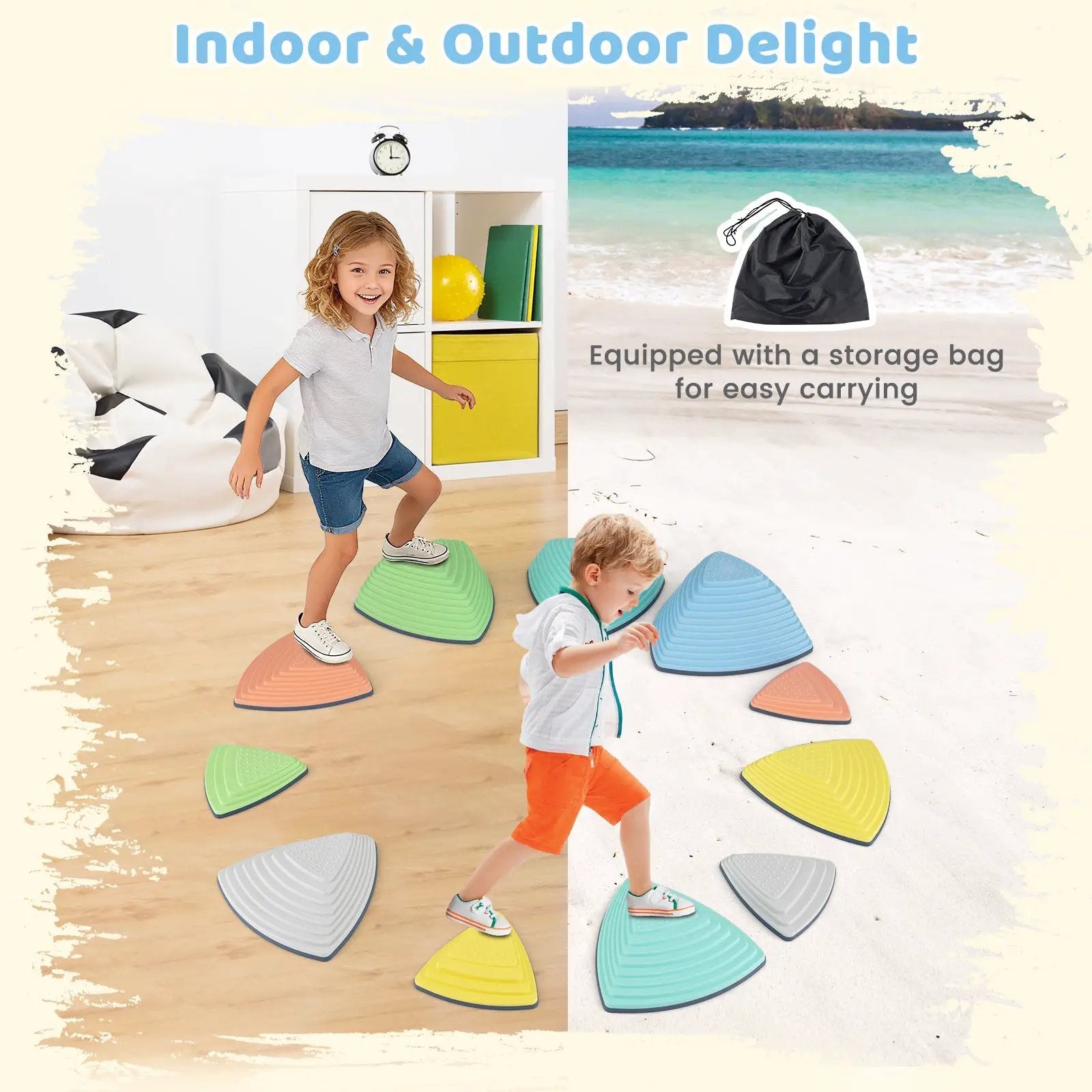Set of 11 Stepping Stones for Kids Non-Slip Balance Stones with Storage Bag by DirectDeals