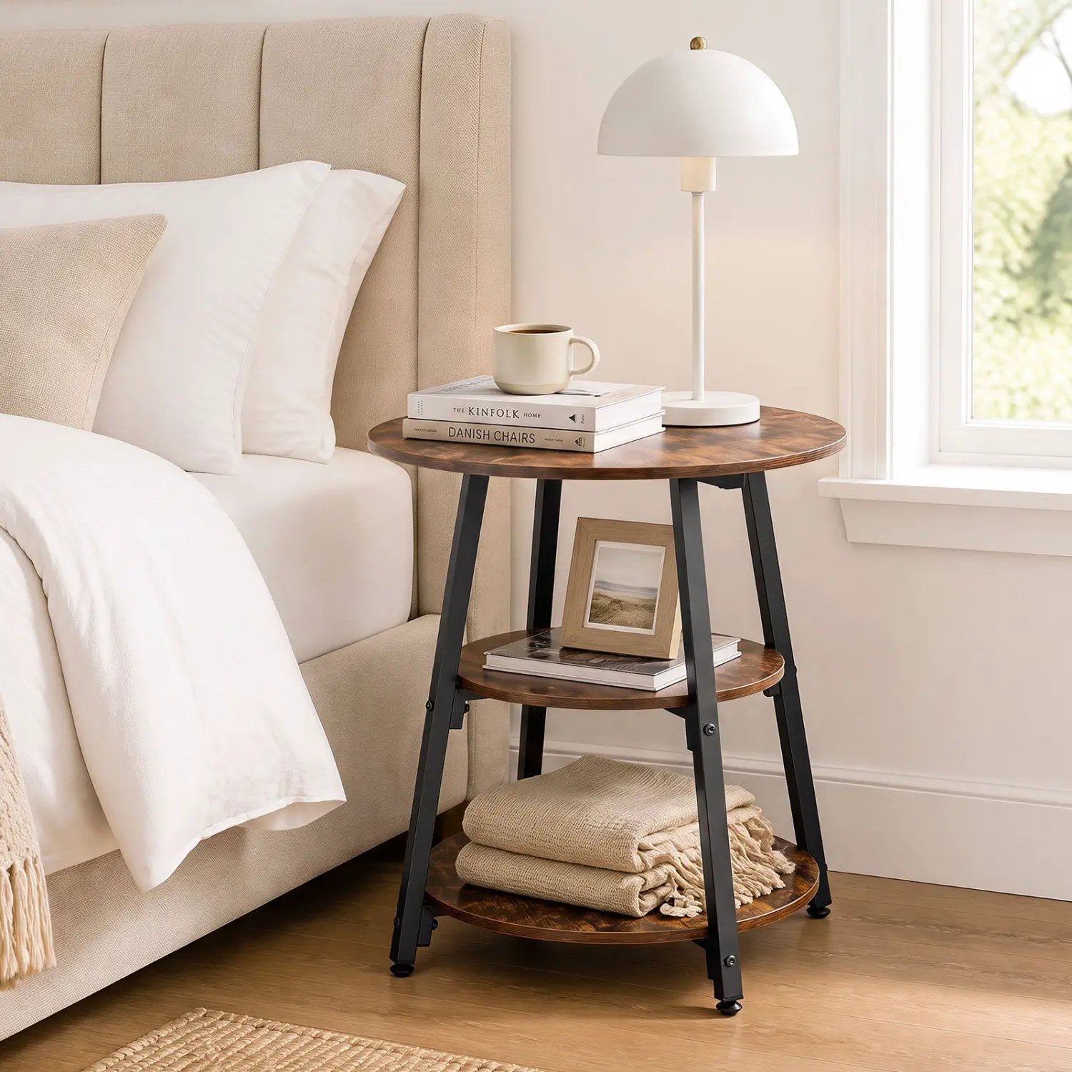 Industrial Side Table with 3-Tier Shelves and Metal Frame by DirectDeals