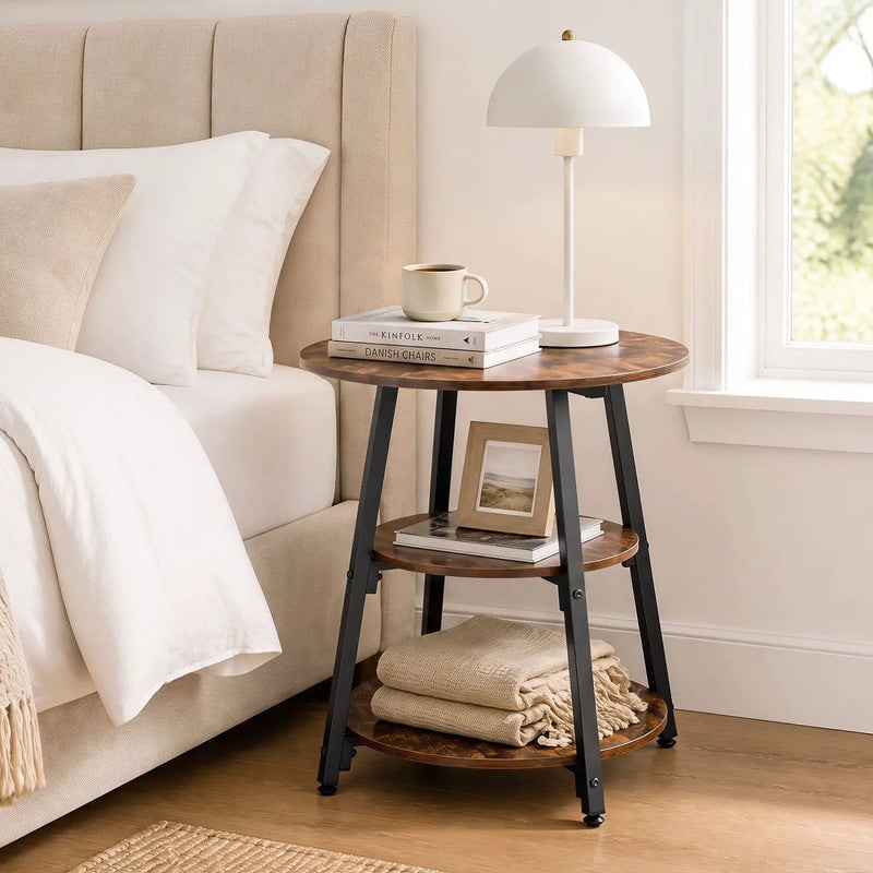 Industrial Side Table with 3-Tier Shelves and Metal Frame by DirectDeals