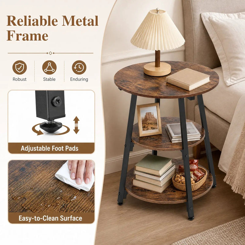 Industrial Side Table with 3-Tier Shelves and Metal Frame by DirectDeals