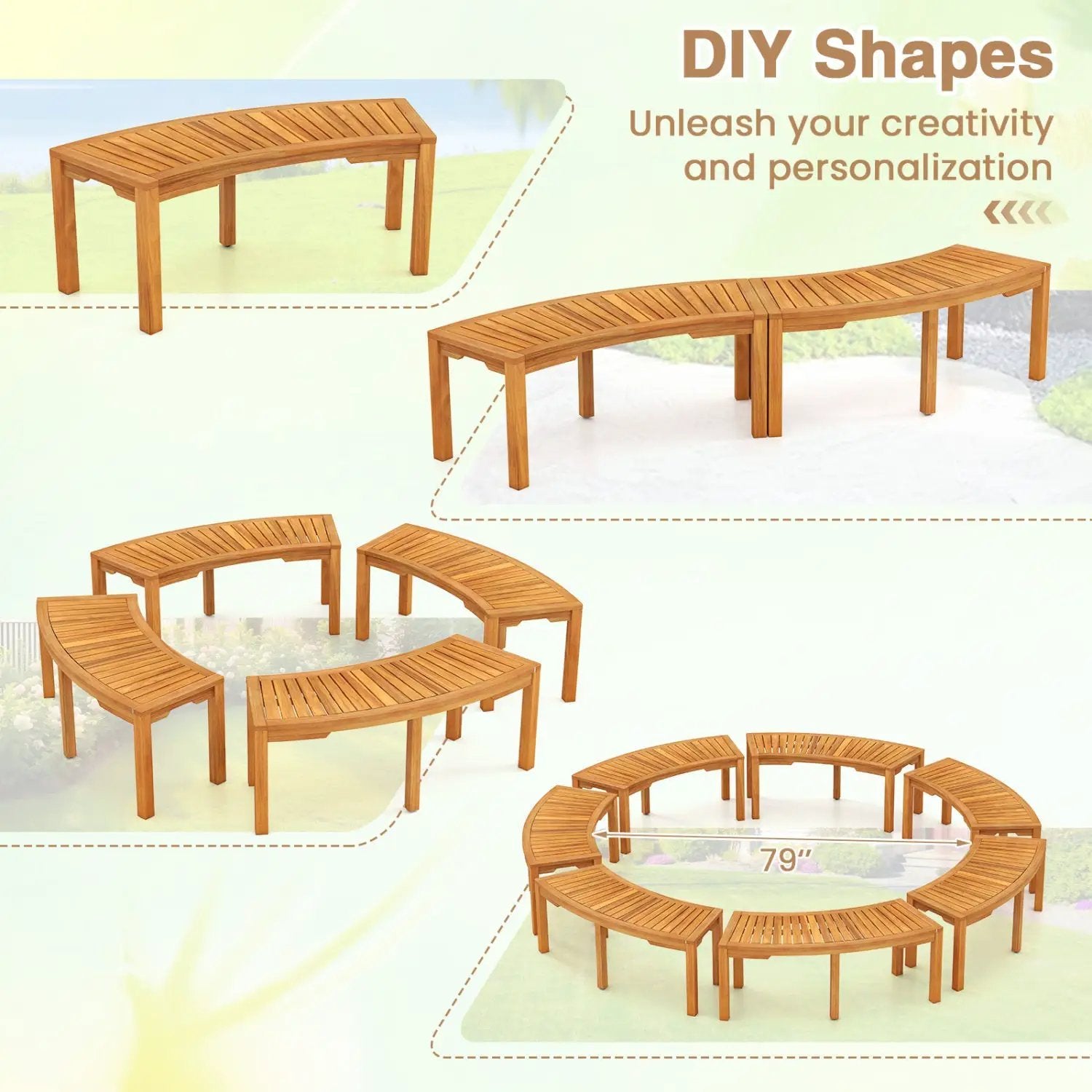 Curved Acacia Wood Garden Bench for 2 Person by DirectDeals